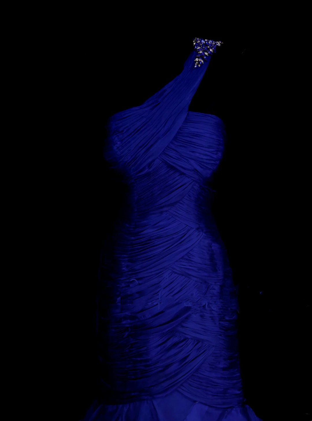 Meerjungfrauen-Abendkleid aus königsblauem Tüll mit asymmetrischem Saum, Falten und Raffungen, langes Partykleid für Damen OB002
