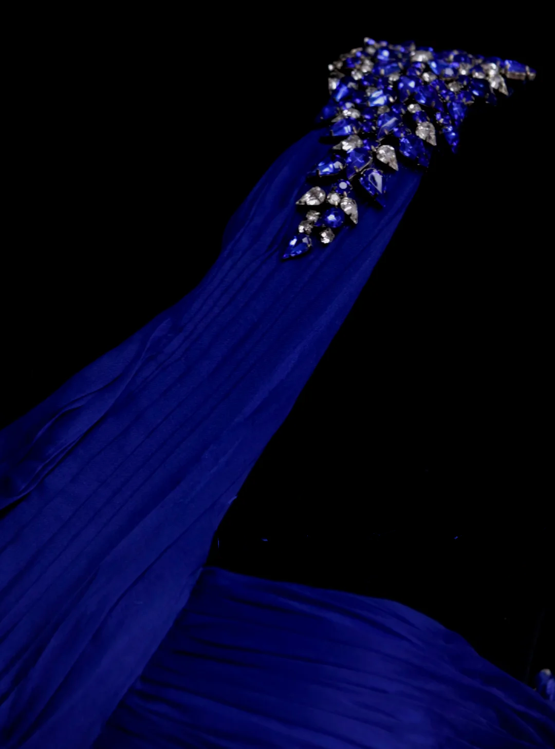 Meerjungfrauen-Abendkleid aus königsblauem Tüll mit asymmetrischem Saum, Falten und Raffungen, langes Partykleid für Damen OB002
