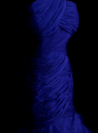 Meerjungfrauen-Abendkleid aus königsblauem Tüll mit asymmetrischem Saum, Falten und Raffungen, langes Partykleid für Damen OB002