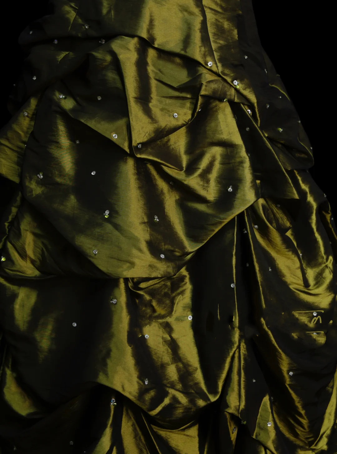 Bezauberndes, trägerloses Ballkleid aus olivgrünem Taft mit Perlenstickerei, langes Abendkleid für Damen OB003