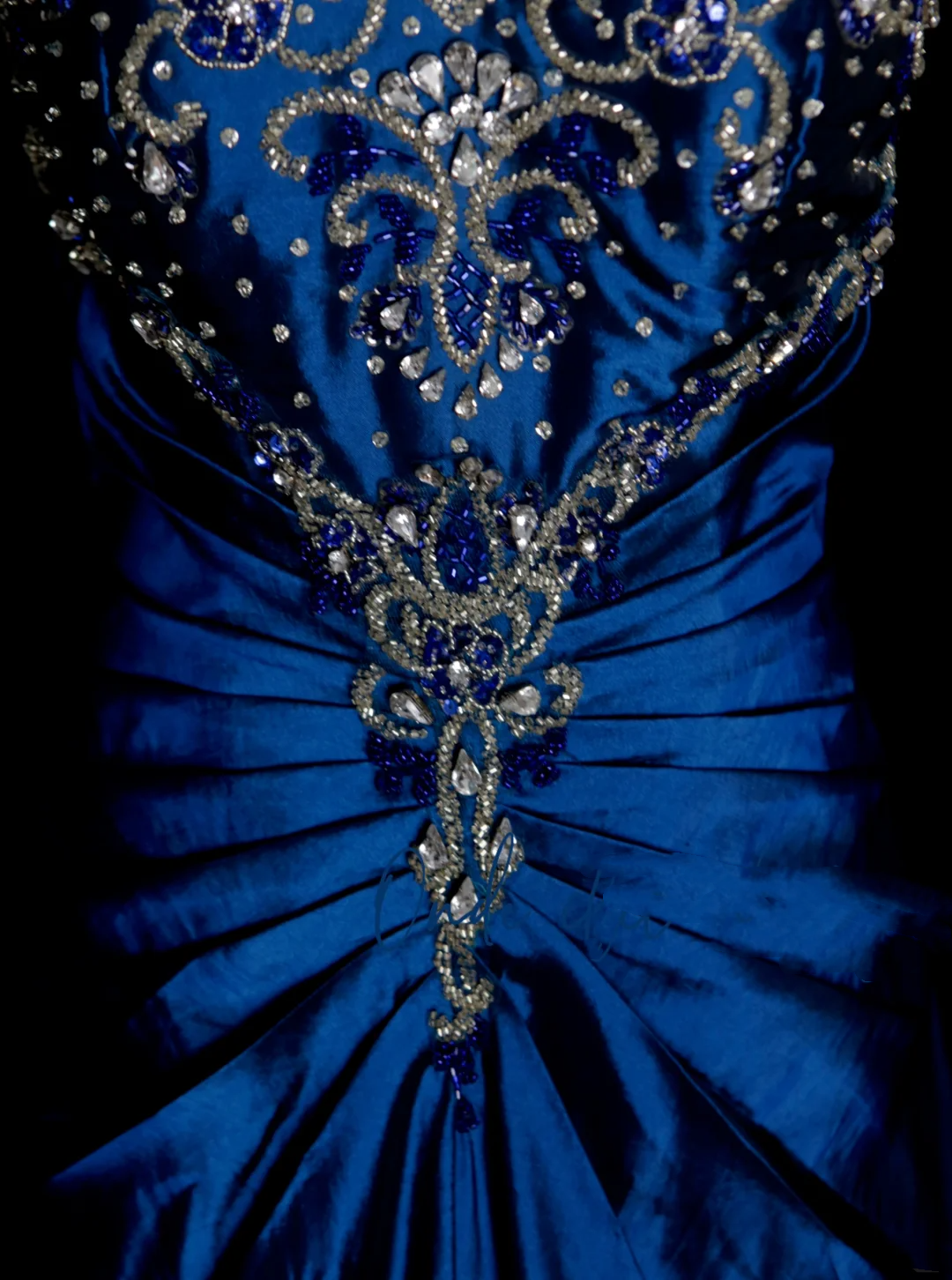 Robe de bal élégante en taffetas bleu roi à décolleté cœur et perles dorées, robe de soirée tendance pour femme OB007