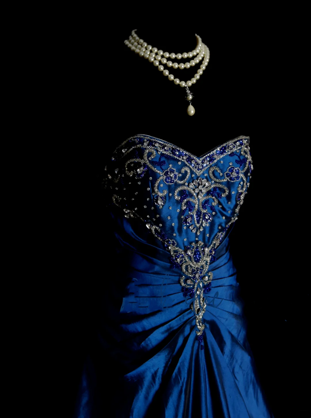 Robe de bal élégante en taffetas bleu roi à décolleté cœur et perles dorées, robe de soirée tendance pour femme OB007