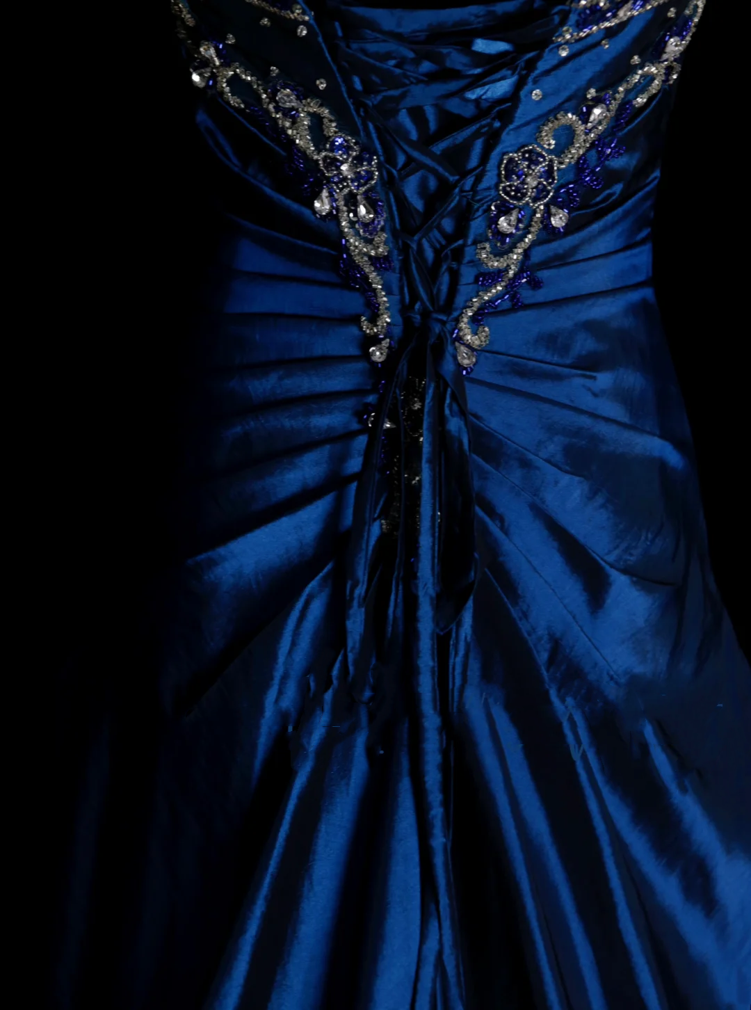 Robe de bal élégante en taffetas bleu roi à décolleté cœur et perles dorées, robe de soirée tendance pour femme OB007
