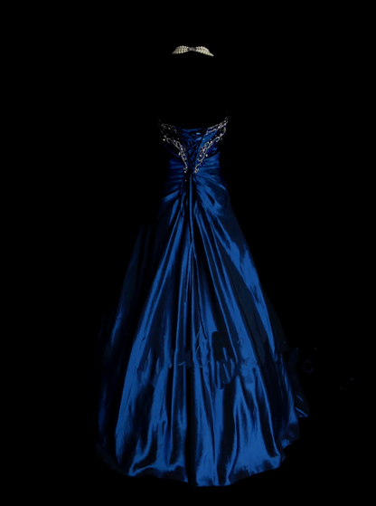 Robe de bal élégante en taffetas bleu roi à décolleté cœur et perles dorées, robe de soirée tendance pour femme OB007