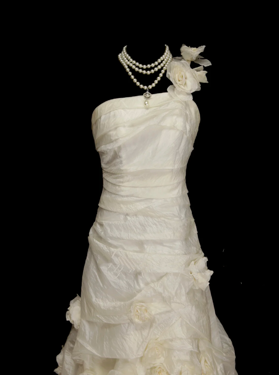Elegantes, schlichtes Brautkleid, Ballkleid mit One-Shoulder-Schnitt und Blumenmuster, auch in kleinen Größen/Übergrößen erhältlich, Modell OB009