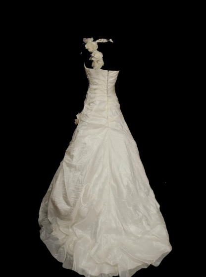 Elegantes, schlichtes Brautkleid, Ballkleid mit One-Shoulder-Schnitt und Blumenmuster, auch in kleinen Größen/Übergrößen erhältlich, Modell OB009