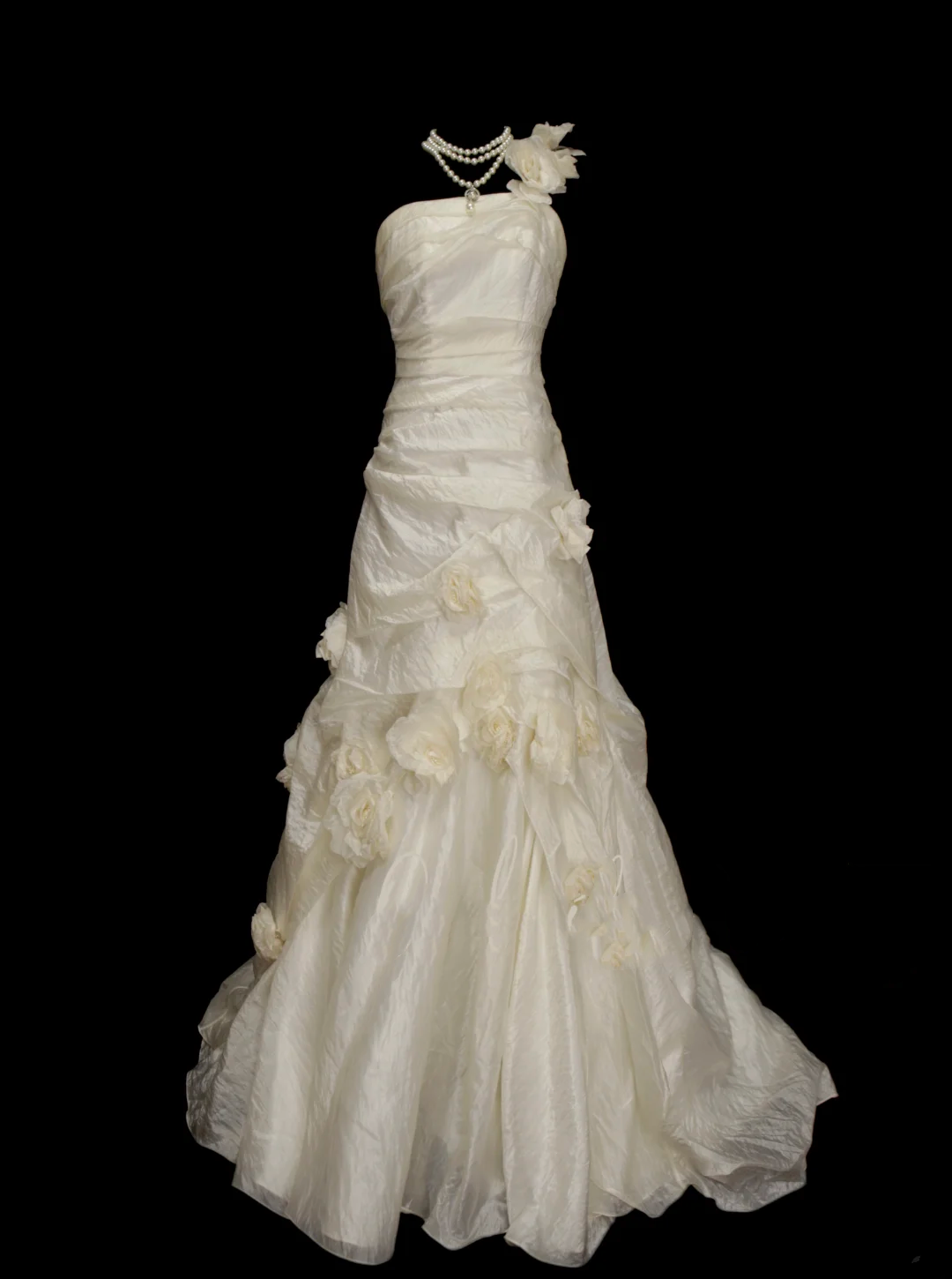 Elegantes, schlichtes Brautkleid, Ballkleid mit One-Shoulder-Schnitt und Blumenmuster, auch in kleinen Größen/Übergrößen erhältlich, Modell OB009
