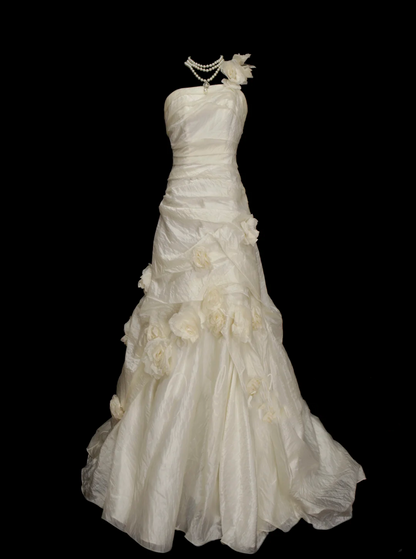 Elegantes, schlichtes Brautkleid, Ballkleid mit One-Shoulder-Schnitt und Blumenmuster, auch in kleinen Größen/Übergrößen erhältlich, Modell OB009
