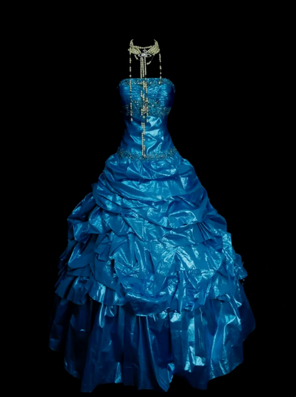Robe de bal bustier bleu royal unique ornée de perles à plusieurs niveaux, robe longue de quinceañera, tenue pour les 15 ou 16 ans, référence OB014