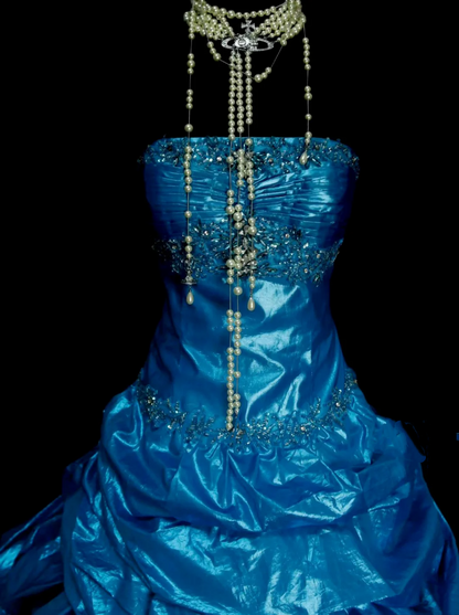 Robe de bal bustier bleu royal unique ornée de perles à plusieurs niveaux, robe longue de quinceañera, tenue pour les 15 ou 16 ans, référence OB014