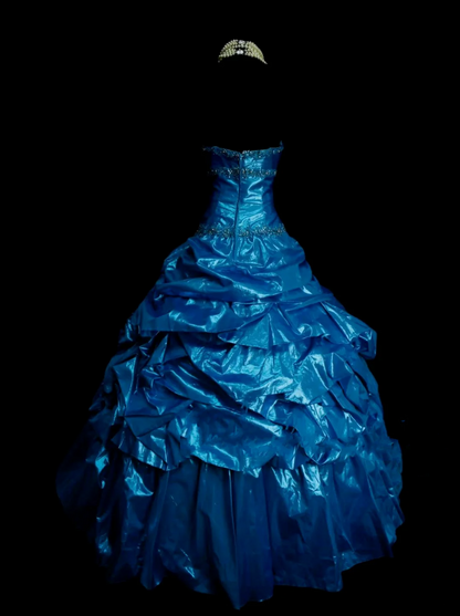 Robe de bal bustier bleu royal unique ornée de perles à plusieurs niveaux, robe longue de quinceañera, tenue pour les 15 ou 16 ans, référence OB014