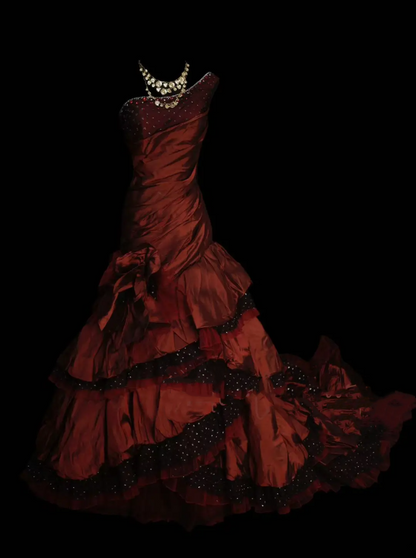 Princess Ball Gown One Shoulder Burgundy Wine Red Dress With Multi Layered Beadings Long Quinceanera Dresses Sweet 15 16 Birthday Outfits OB015