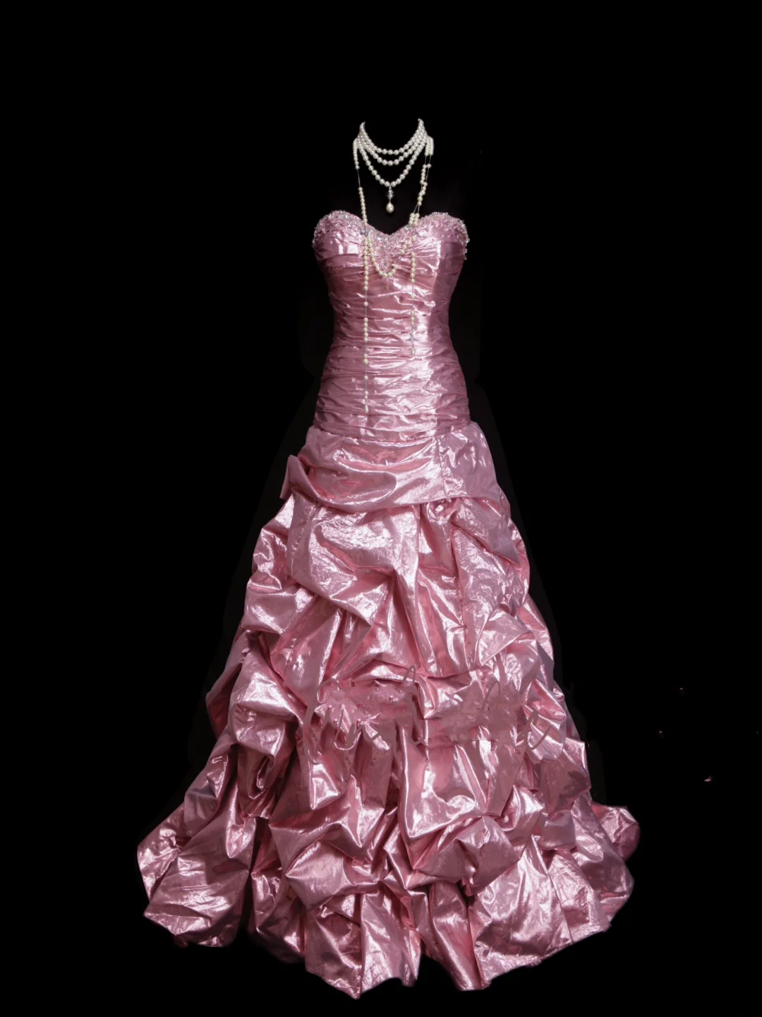 Robe de bal élégante en organza rose à décolleté cœur et perles, longue et superposée, robe de soirée tendance pour femme OB022