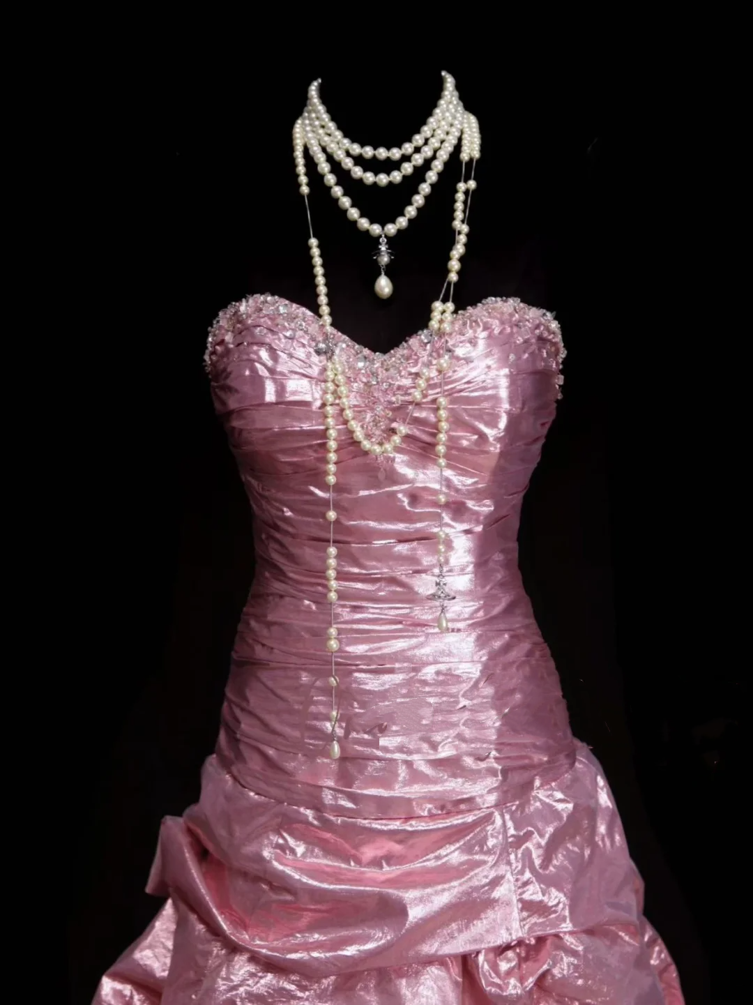 Robe de bal élégante en organza rose à décolleté cœur et perles, longue et superposée, robe de soirée tendance pour femme OB022