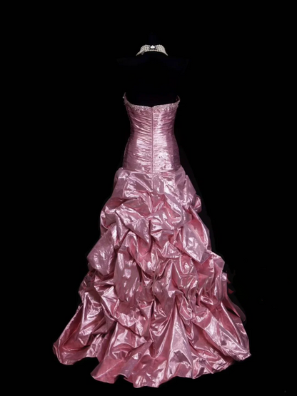 Robe de bal élégante en organza rose à décolleté cœur et perles, longue et superposée, robe de soirée tendance pour femme OB022