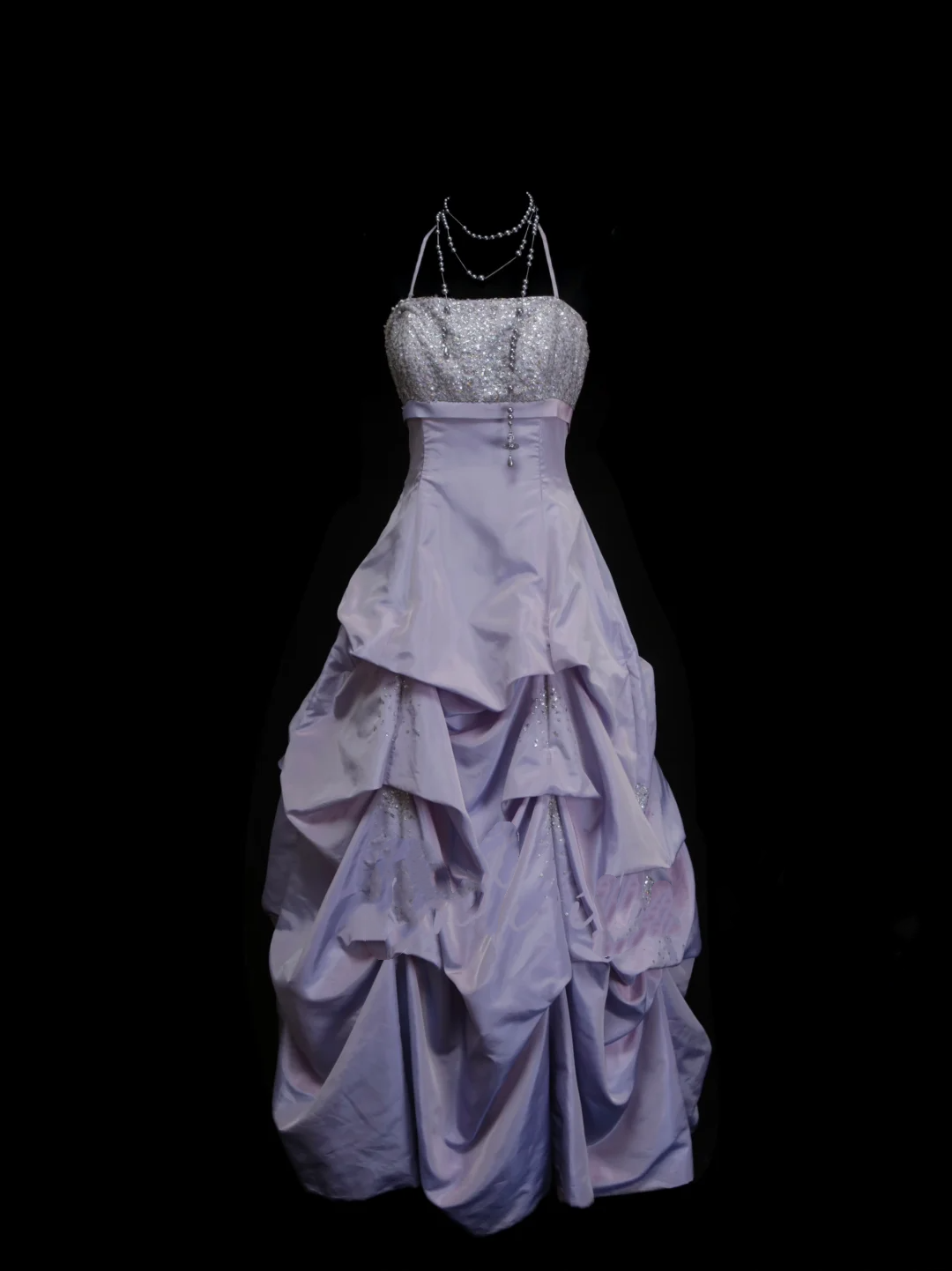 Elegantes Ballkleid mit Neckholder, lila Paillettenoberteil aus Organza mit Perlenstickerei, mehrlagig, langes Abendkleid, trendiges Partykleid für Damen OB023