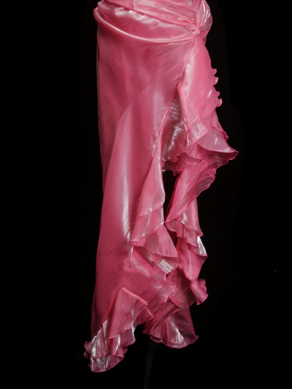 Modest Mermaid Halter Pink Ruched Long Prom Dress Ideas With Pleated Formal Party Dress Inspo For Women OB025