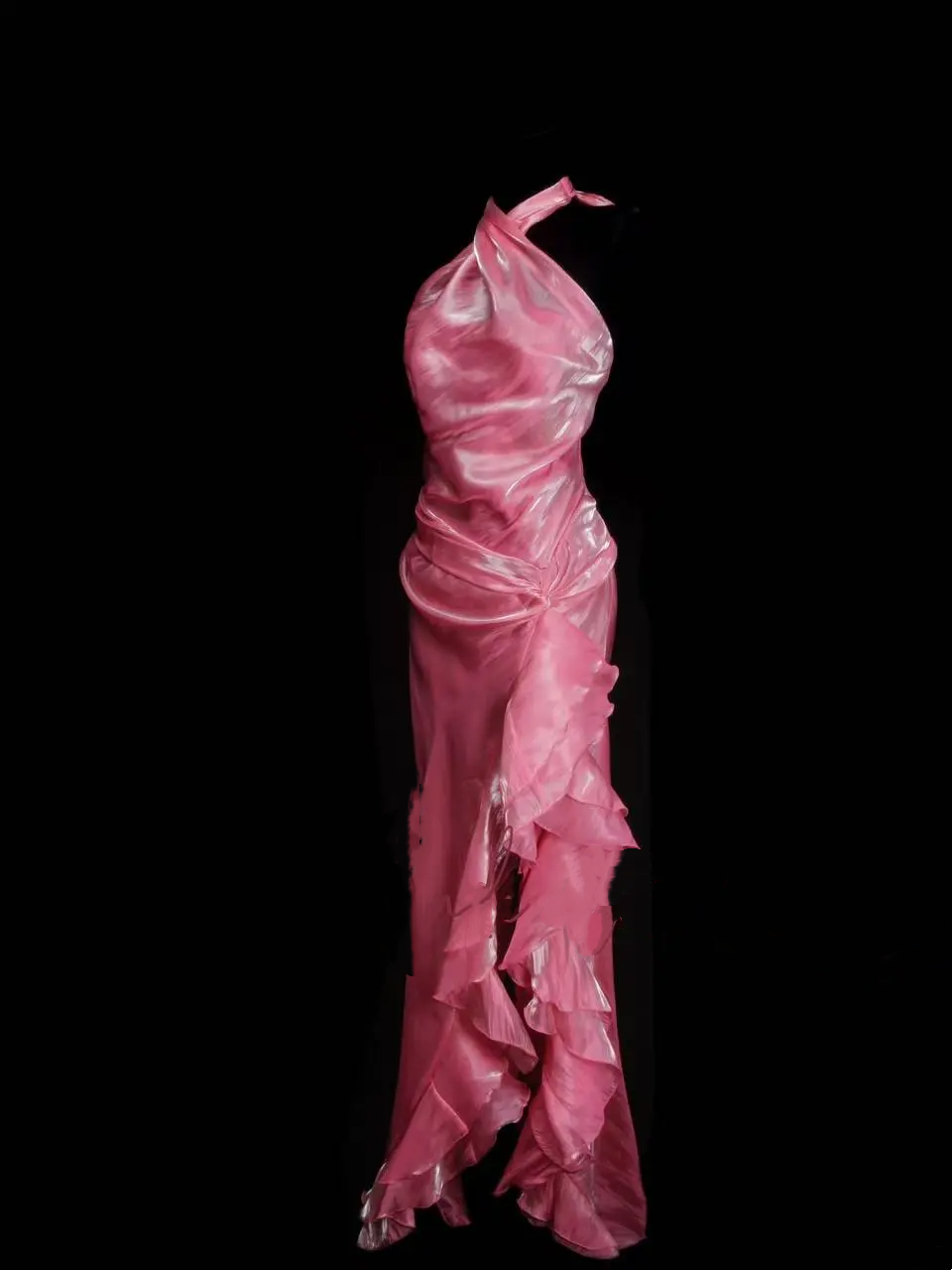 Modest Mermaid Halter Pink Ruched Long Prom Dress Ideas With Pleated Formal Party Dress Inspo For Women OB025