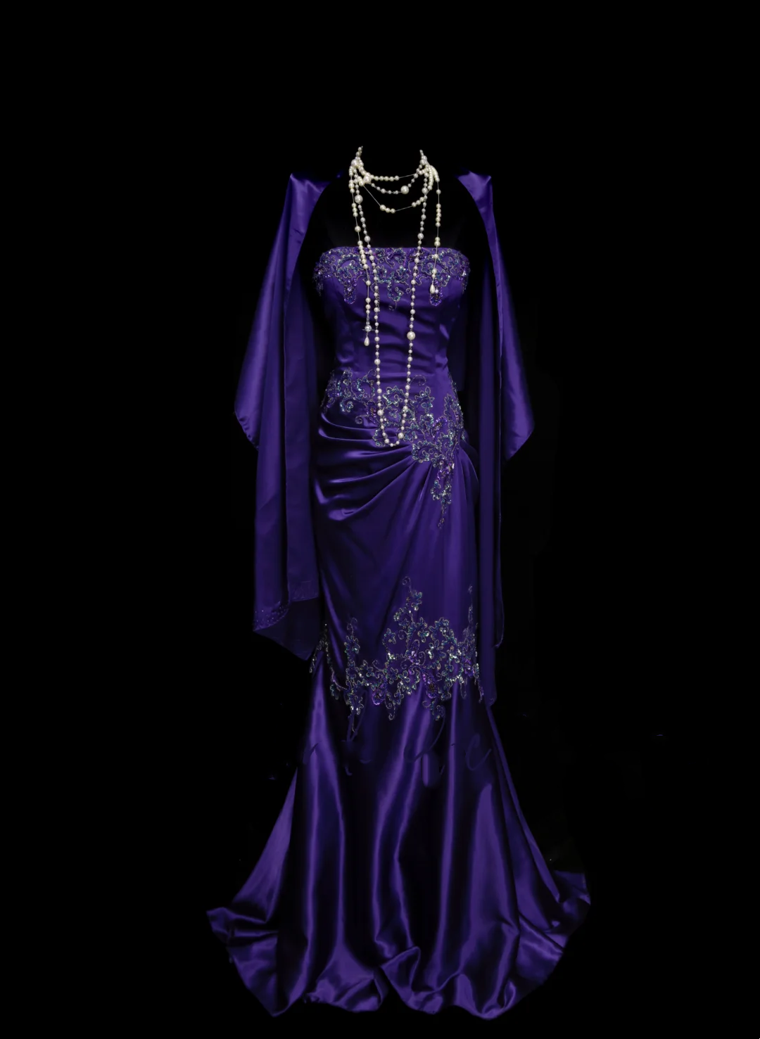 Robe de bal longue sirène bustier élégante en satin violet raisin avec appliques et perles, robe de soirée tendance pour femme OB026