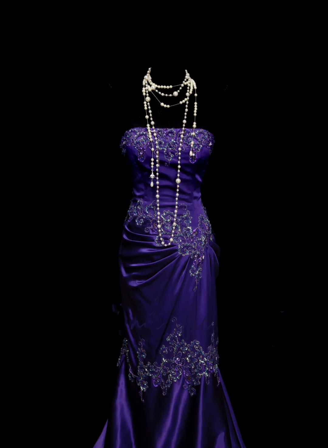Robe de bal longue sirène bustier élégante en satin violet raisin avec appliques et perles, robe de soirée tendance pour femme OB026