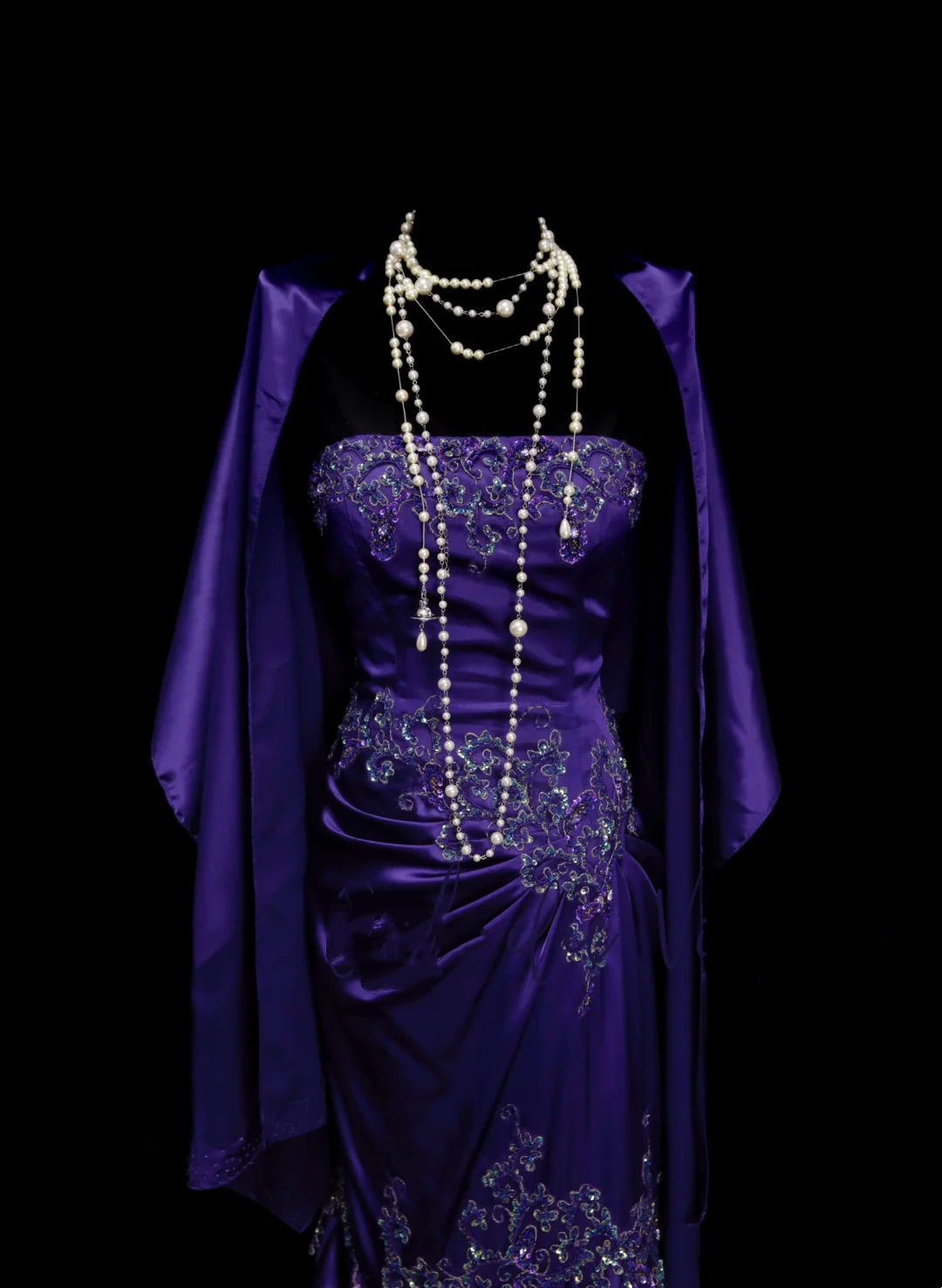 Robe de bal longue sirène bustier élégante en satin violet raisin avec appliques et perles, robe de soirée tendance pour femme OB026