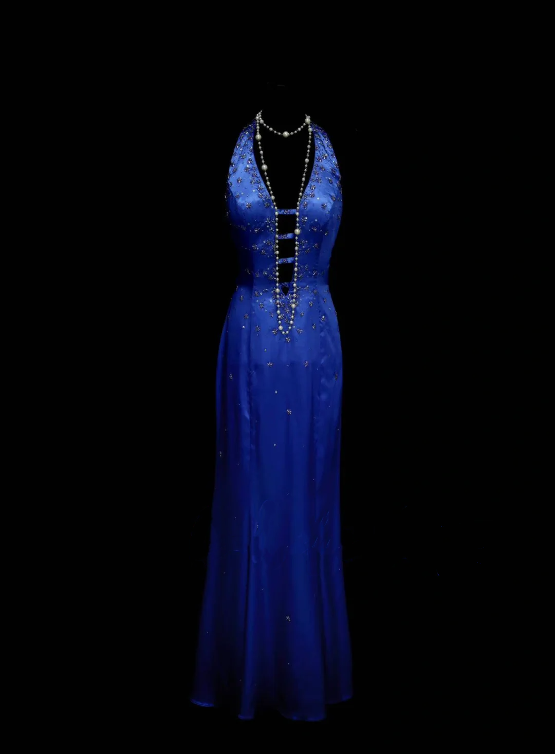 Robe de bal longue sirène dos nu en satin bleu royal - Inspiration tenue de soirée OB039