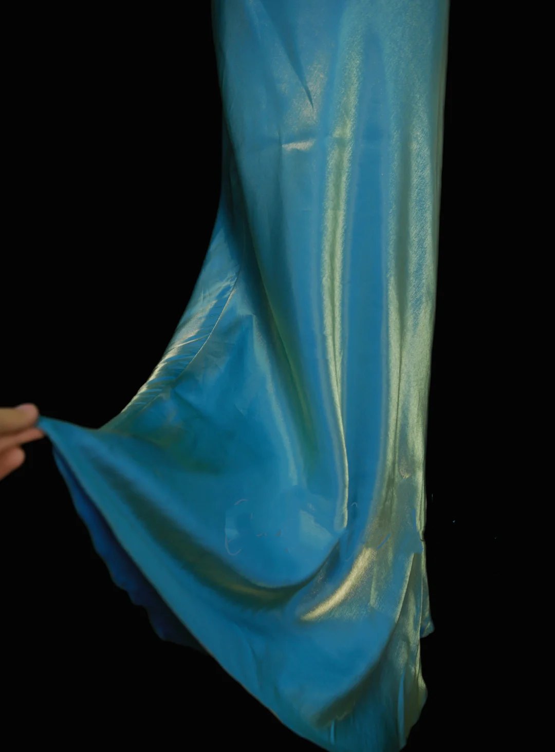 Robe de bal sirène vintage deux pièces bleue à fines bretelles, style années 70, inspiration tenue de soirée OB040