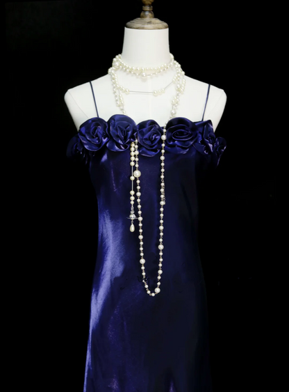 Robe de bal longue chic à bretelles spaghetti, couleur raisin et fleurs, coupe trapèze, idéale pour une soirée, un 18e anniversaire ou une remise de diplôme (OB046)
