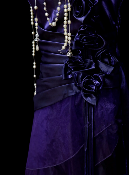 Robe de bal longue chic à bretelles spaghetti, couleur raisin et fleurs, coupe trapèze, idéale pour une soirée, un 19e anniversaire ou une remise de diplôme (OB048)