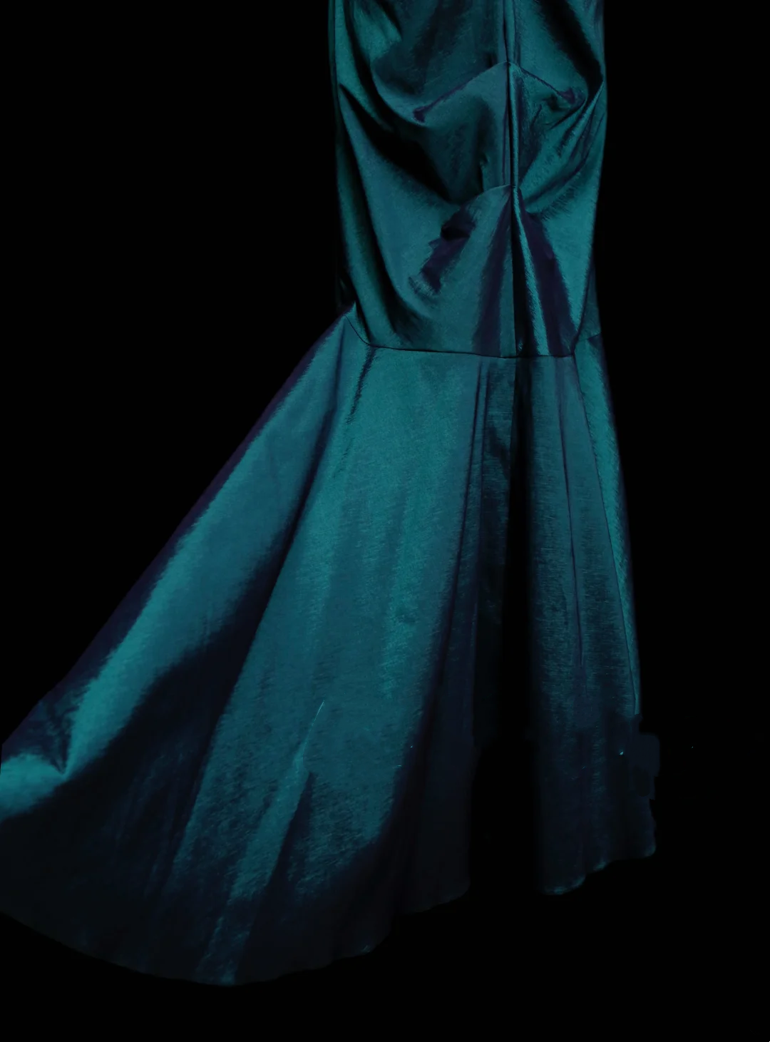 Robe de bal longue plissée en satin bleu sirène à col en V, tenue de soirée, robe de cérémonie OB050