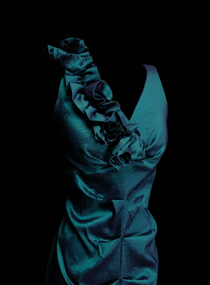 Robe de bal longue plissée en satin bleu sirène à col en V, tenue de soirée, robe de cérémonie OB050