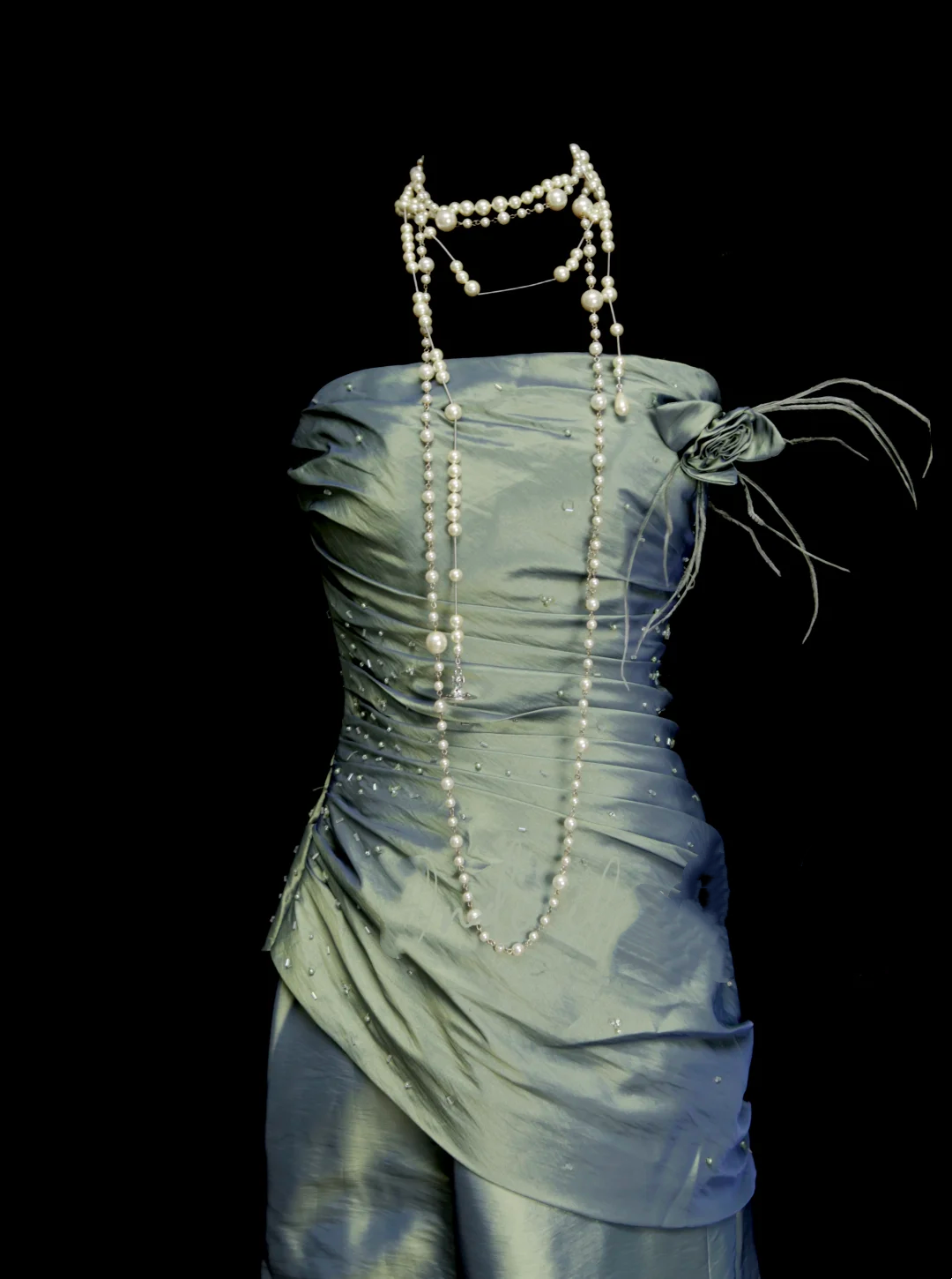 Robe de soirée sirène bustier en satin vert, style modeste, idéale pour les bals de fin d'année des adolescentes (N1147)