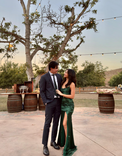 Sexy Sheath Spaghetti Straps Dark Green Slit Prom Dresses For Teens Formal Dress Party Outfits Prom Gown RB2159