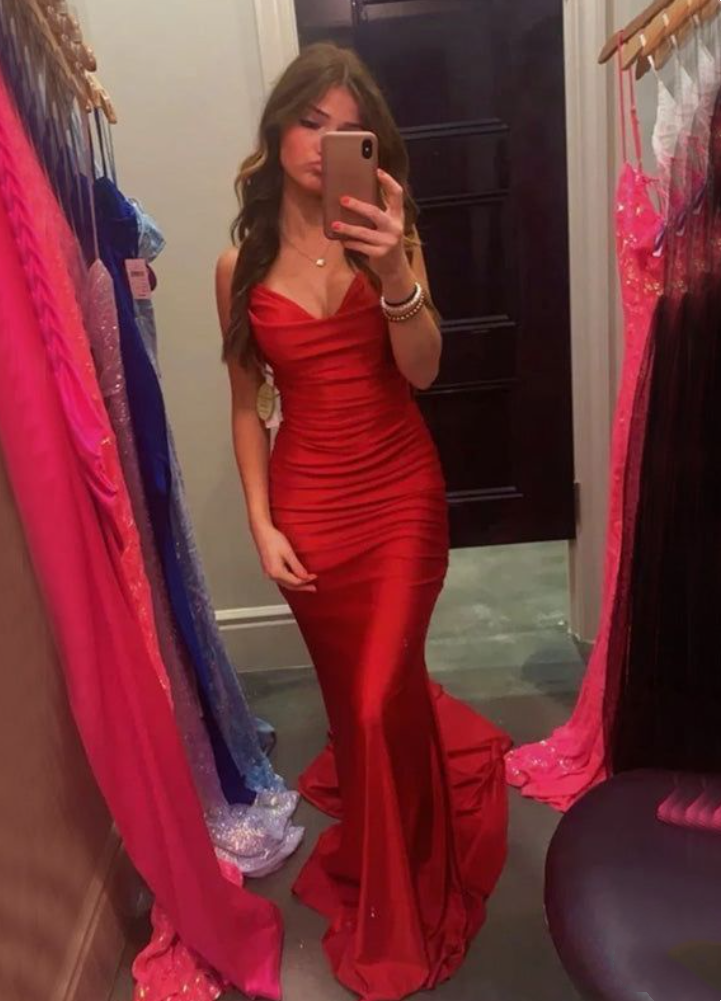 Sexy Mermaid Spaghetti Straps Red Long Prom Dress Inspiration Party Senior Dance Prom Dresses RB1234