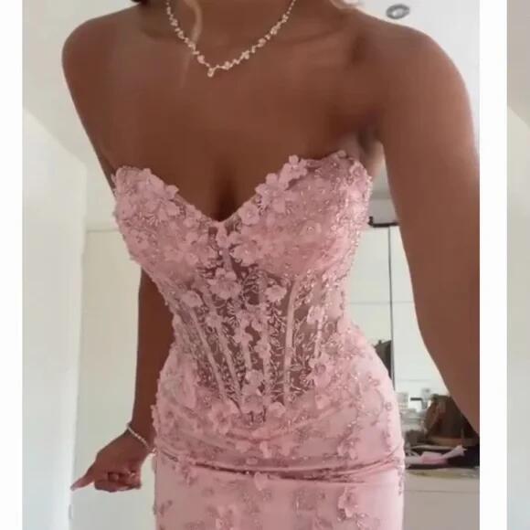 Meerjungfrauen-Abendkleid, ärmellos, Tüll, rosa, lang, elegant, Ballkleid AB942