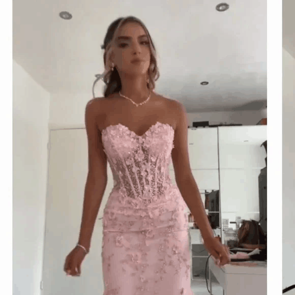 Meerjungfrauen-Abendkleid, ärmellos, Tüll, rosa, lang, elegant, Ballkleid AB942