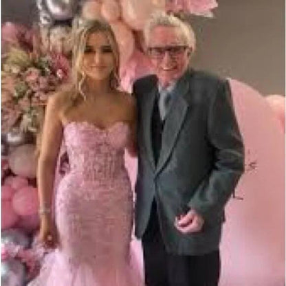 Robe de soirée longue rose sirène sans manches en tulle AB941