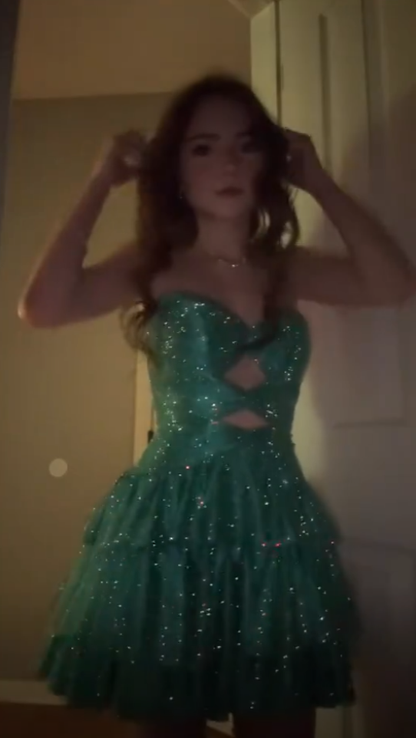 Sweet 16 dress inspo Hoco dress A Line Sweetheart Green Short Mini Hoco & Homecoming Dresses Inspo Graduation Outfits RB6646