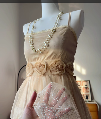 Vintage A Line Spaghetti Strap Champagne Tulle With Flowers 17th Birthday Homecoming Dress Graduation Outfits RB6806