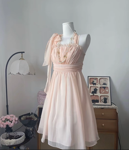 Vintage A Line Halter Pink Chiffon With Bow 16th Birthday Homecoming Dress Graduation Outfits RB6803