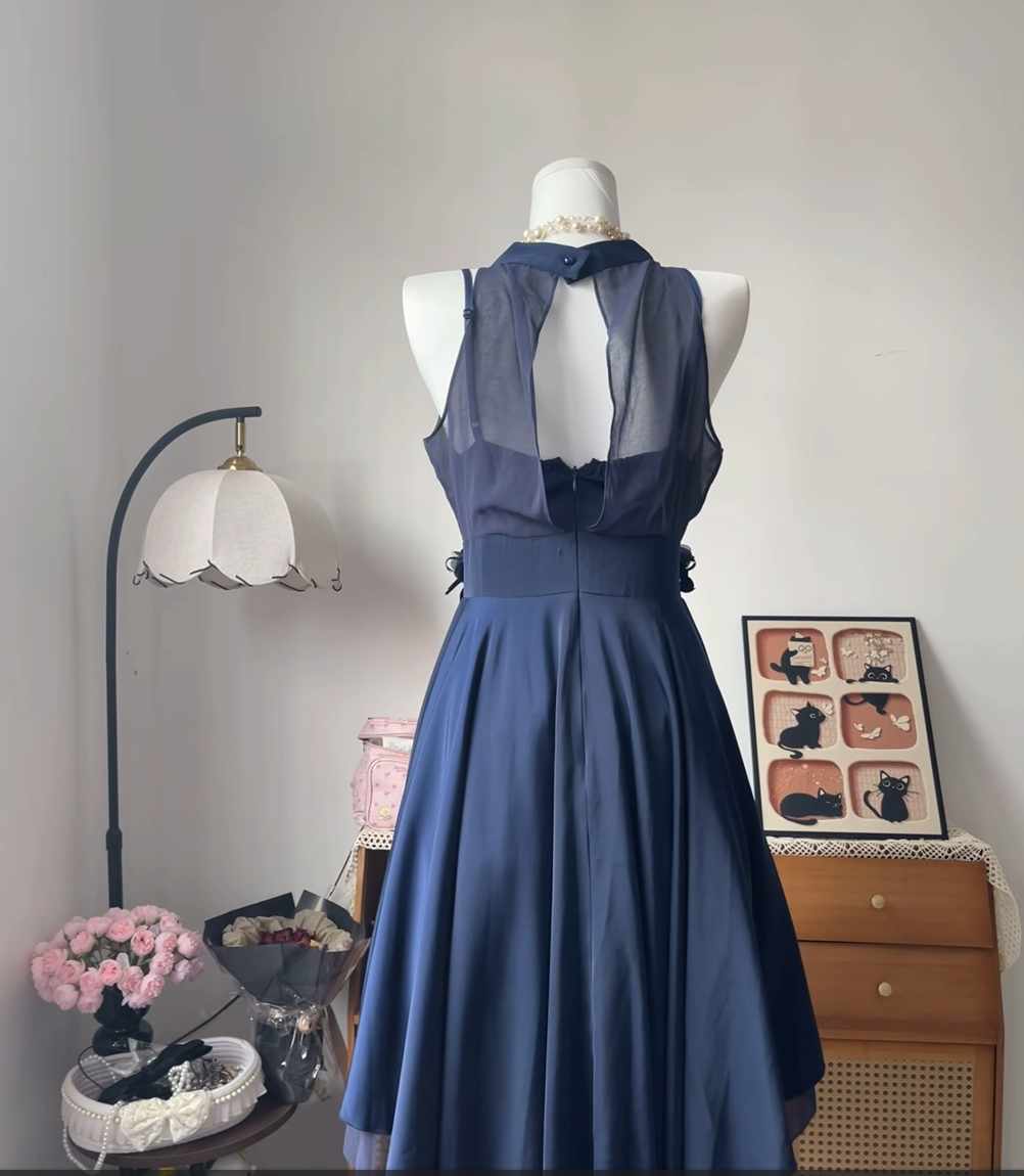 Elegant A line High Neck Navy Blue University Ideas Homecoming Dress Inspo Short High School Senior Graduation Outfits RB6958