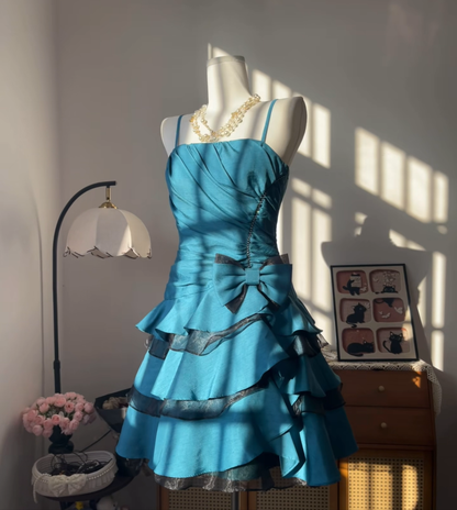 Elegant A line Spaghetti Strap Blue University Ideas Homecoming Dress Inspo Short High School Senior Graduation Outfit RB6974