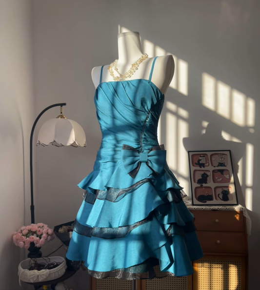 Elegant A line Spaghetti Strap Blue University Ideas Homecoming Dress Inspo Short High School Senior Graduation Outfit RB6974