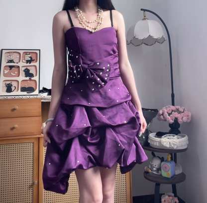 Modest Ball Gown Spaghetti Strap Purple Short High School Homecoming Dress Inspo Ideas Mini Party Dresses RB6975