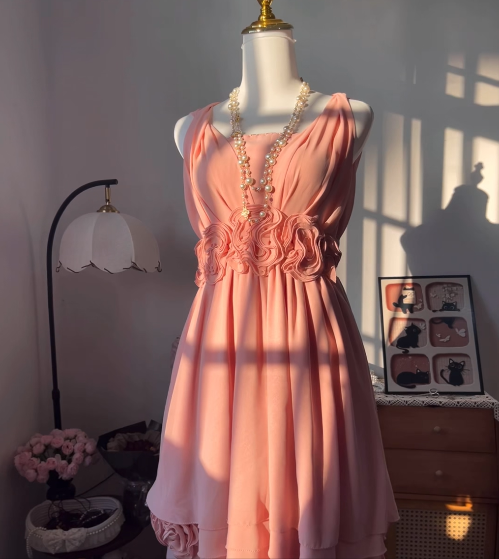 Elegant A line V Neck Pink Chiffon University Ideas Homecoming Dress Inspo Short High School Senior Graduation Outfit RB6978
