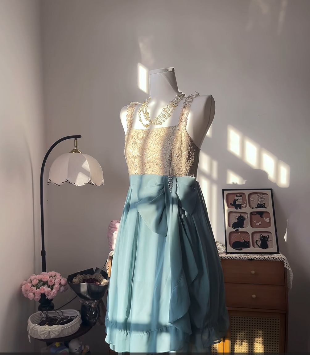 Elegant A line Blue Square Neck Chiffon University Ideas Homecoming Dress Inspo Short High School Senior Graduation Outfit RB6979