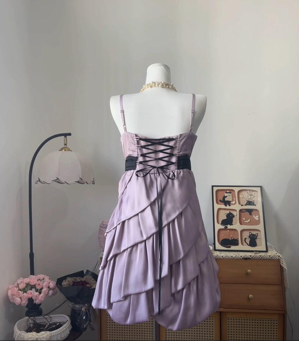 Elegant A line Spaghetti Strap Lilac Satin University Ideas Homecoming Dress Inspo Short High School Senior Graduation Outfit RB6981