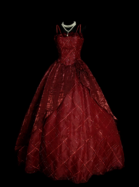 Vintage Ballkleid mit Spaghettiträgern, burgunderrot, Sweet 16 Kleider, Quinceañera Kleid, lang, Vestidos De Fiesta N1322