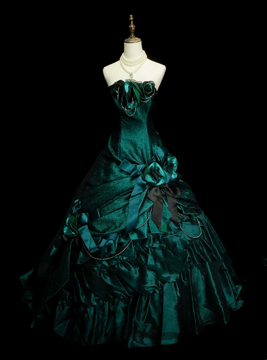 Vintage Ballkleid, trägerlos, dunkelgrüner Satin, Sweet 16 Kleider, Quinceañera Kleid, lang, 15 Vestidos De Fiesta N1324