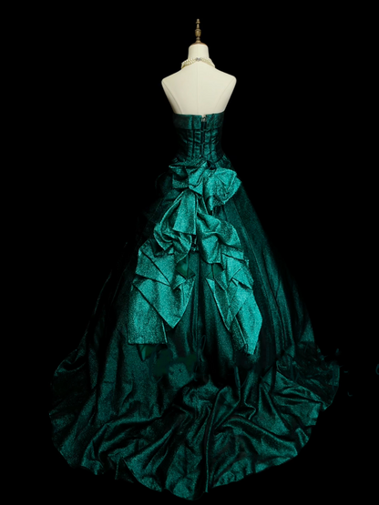 Vintage Ball Gown Strapless Dark Green Satin Sweet 16 Dresses Quinceanera Dress Long 15 Vestidos De Fiesta N1324
